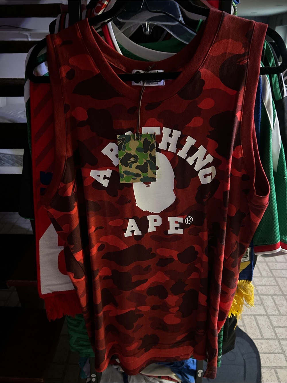 A Bathing Ape Red Camo Logo Tank Top for Men